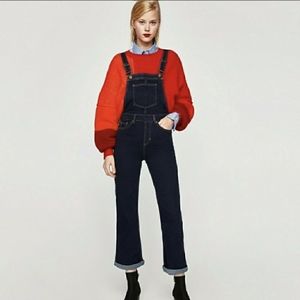 Zara Cropped Denim Overalls